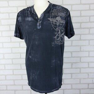 Affliction Henley T-Shirt Mens XL Reverse Seams Skull Cyber Grunge Y2K USA Made